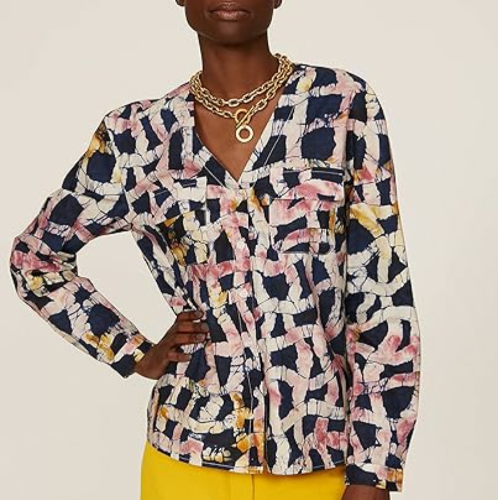 EUC Busayo Collective African Multitone, Tie-dye, Button-Down Top, size M